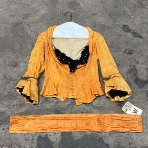 Vintage Film Costume 40s 50s Does Victorian Antique Style Gold Brocade Bodice XS
